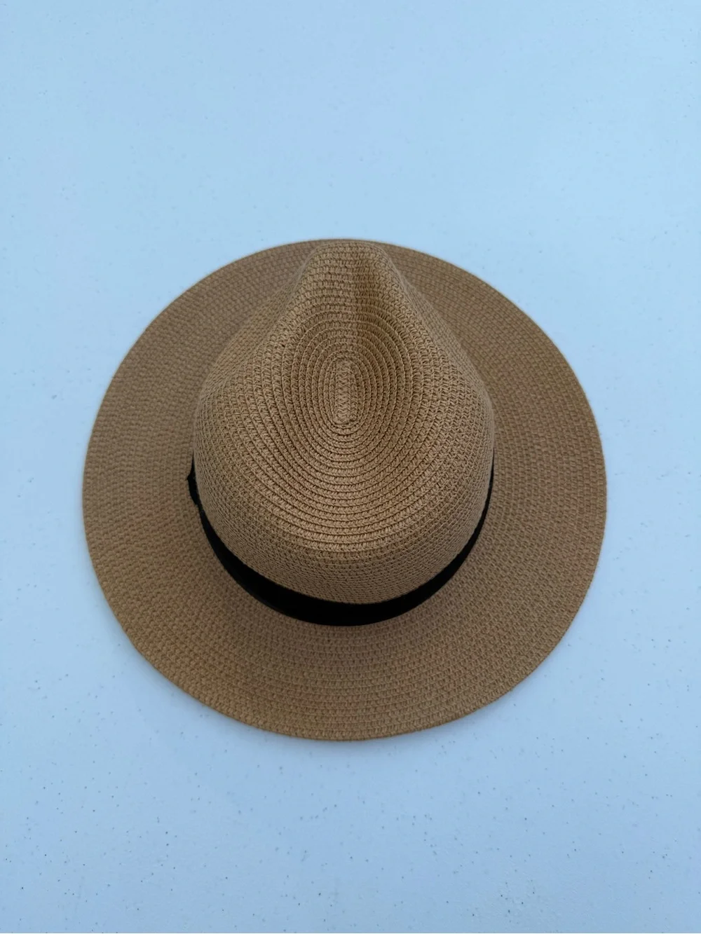 Women’s Tan Straw Fedora Hat with Black Band